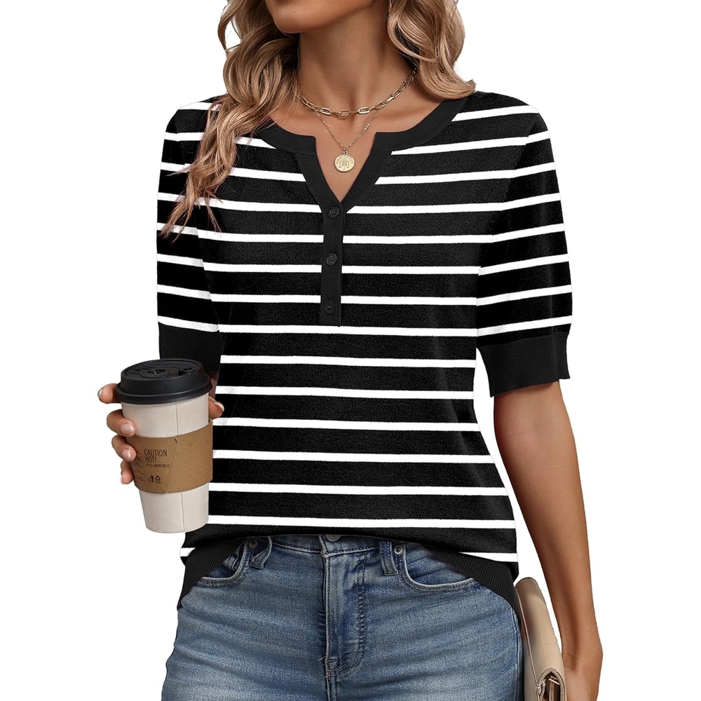 image:imageZeagoo Womens Short Sleeve Sweater 2026 Spring Summer Tops Lightweight Casual V Neck Sweaters Dressy Work Blouses ClothesTw102