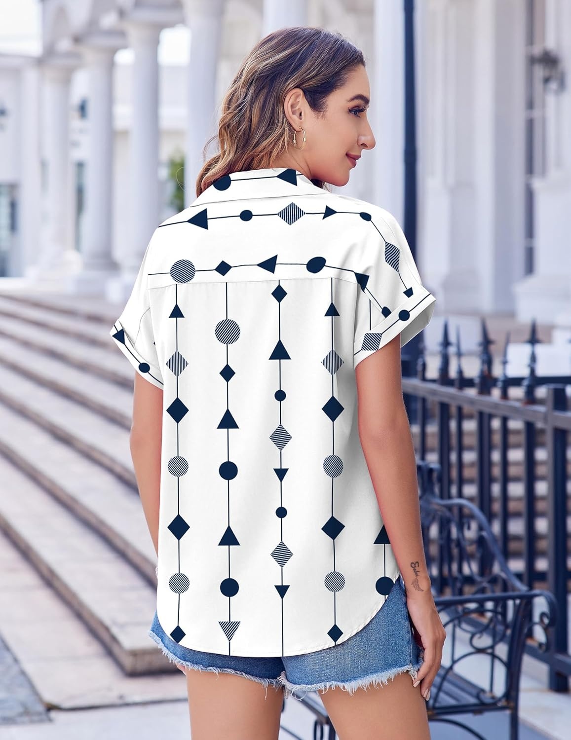 image:imageZeagoo Short Sleeve Summer Tops for Women Casual Button Down Shirts SolidStriped Business Work BlousesJh599