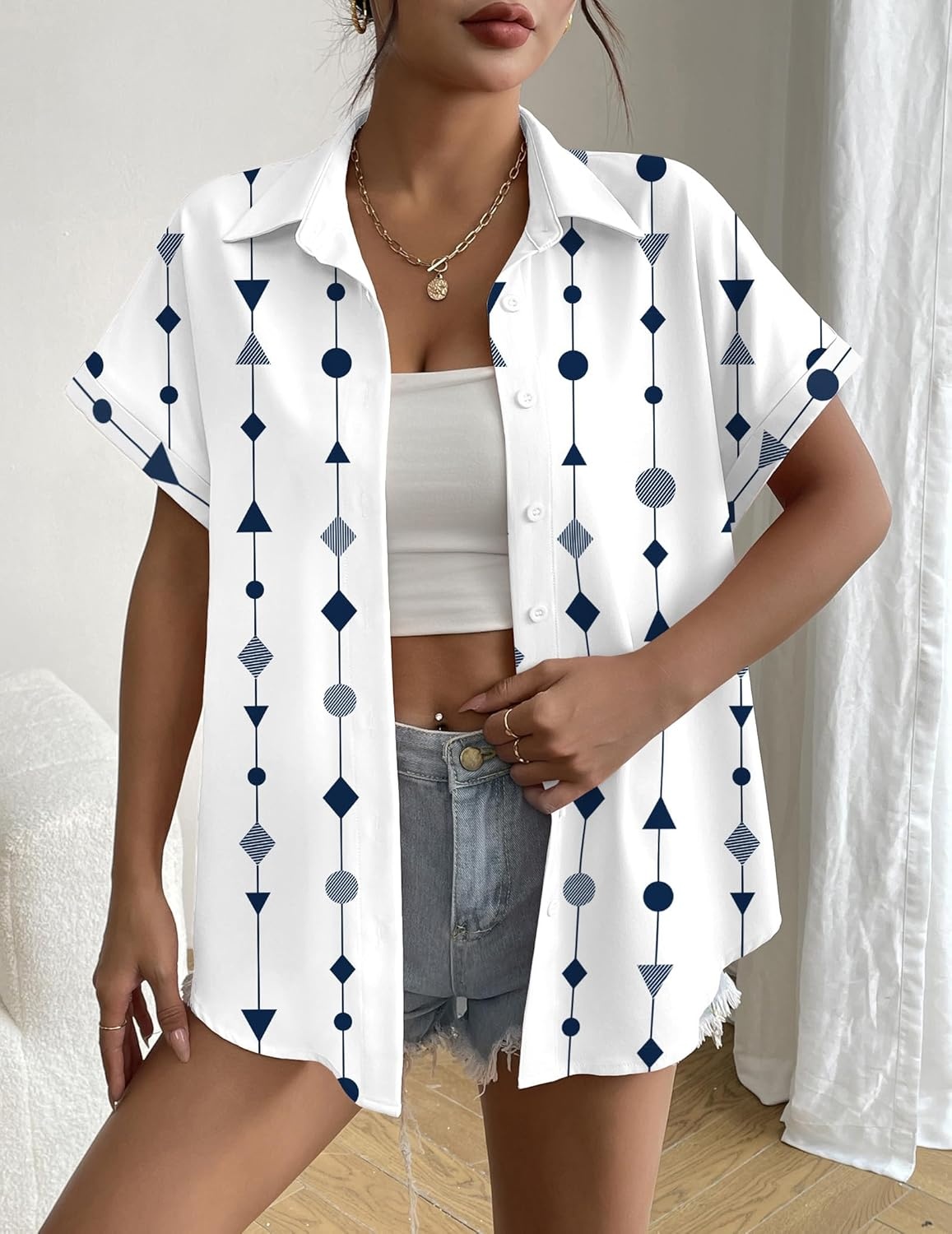 image:imageZeagoo Short Sleeve Summer Tops for Women Casual Button Down Shirts SolidStriped Business Work BlousesJh599