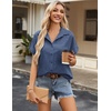 Zeagoo Short Sleeve Summer Tops for Women Casual Button Down Shirts Solid/Striped Business Work Blouses(Navy)