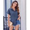 Zeagoo Short Sleeve Summer Tops for Women Casual Button Down Shirts Solid/Striped Business Work Blouses(Navy)