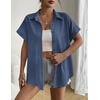 Zeagoo Short Sleeve Summer Tops for Women Casual Button Down Shirts Solid/Striped Business Work Blouses(Navy)