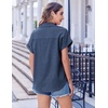 Zeagoo Short Sleeve Summer Tops for Women Casual Button Down Shirts Solid/Striped Business Work Blouses(Navy)
