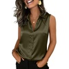 Zeagoo Womens Satin Blouse Sleeveless Silk Tank Tops Button Down Shirts Business Casual Outfits 2026(Army Green)