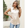 Zeagoo Womens Satin Blouse Sleeveless Silk Tank Tops Button Down Shirts Business Casual Outfits 2026(Beige)