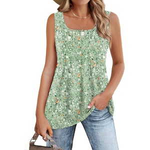 Zeagoo Women’s Summer Tank Tops 2026 Pleated Square Neck Loose Fit Casual Flowy Tunic Sleeveless Shirts(Xh534)