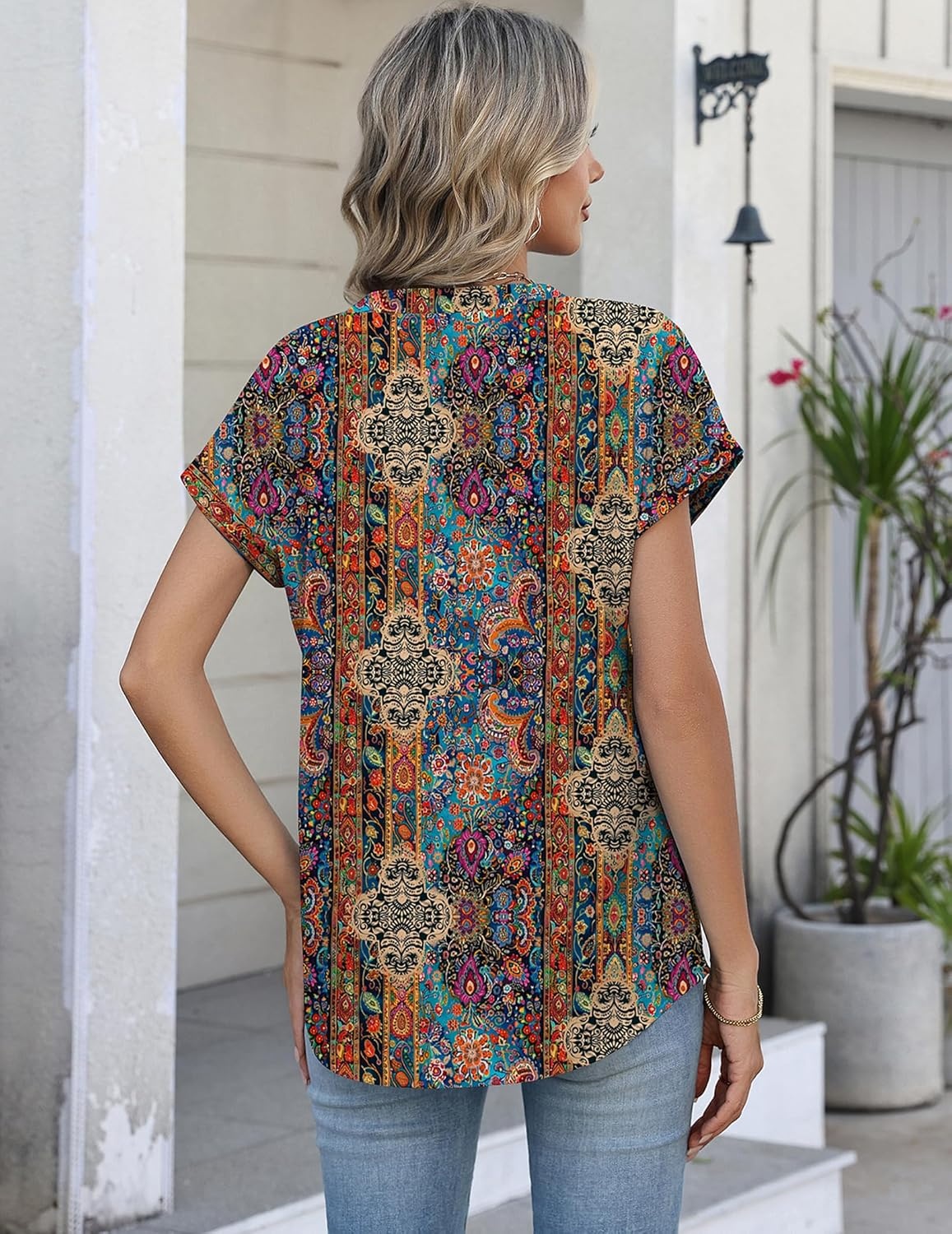 image:imageZeagoo Button Down Shirts for Women Short Sleeve Tops V Neck Collar Blouses Business Casual OutfitsMz721