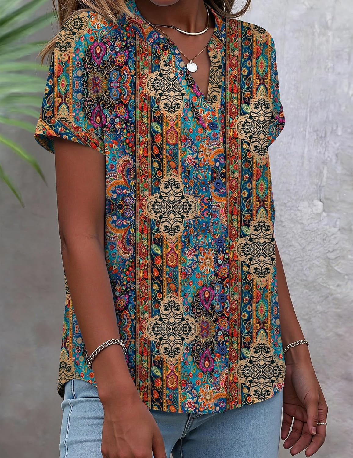 image:imageZeagoo Button Down Shirts for Women Short Sleeve Tops V Neck Collar Blouses Business Casual OutfitsMz721