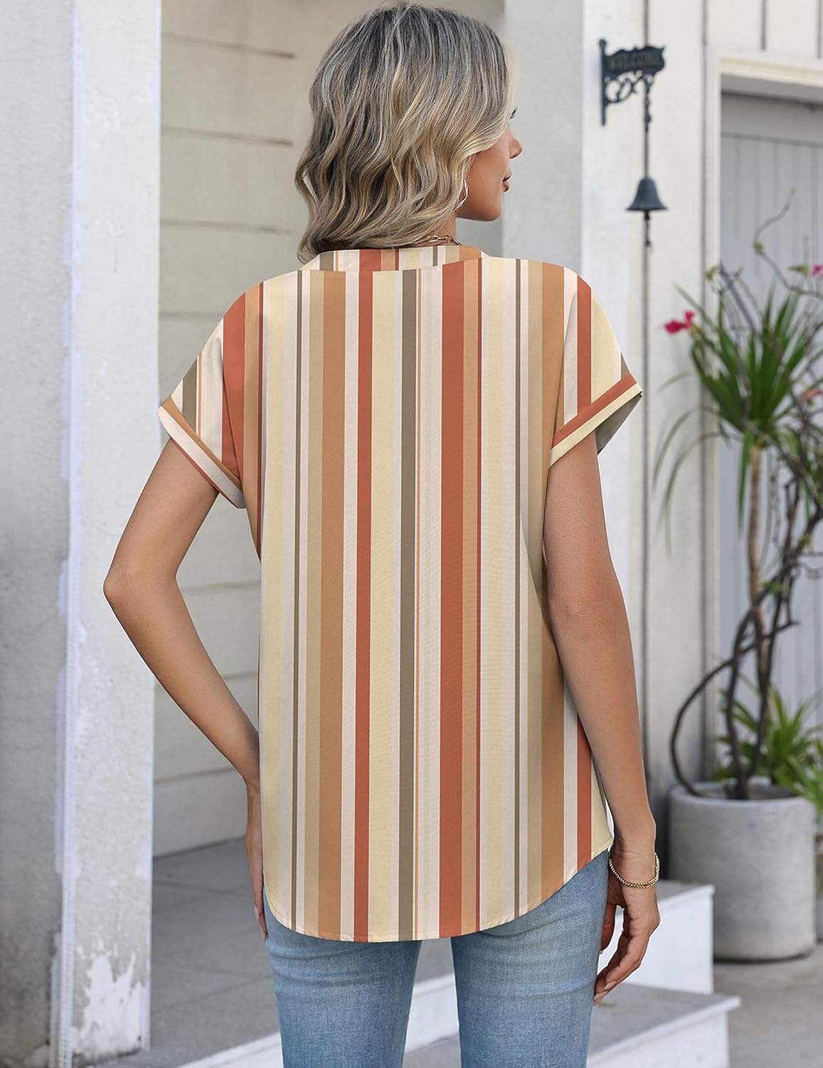 image:imageZeagoo Button Down Shirts for Women Short Sleeve Tops V Neck Collar Blouses Business Casual OutfitsTw720