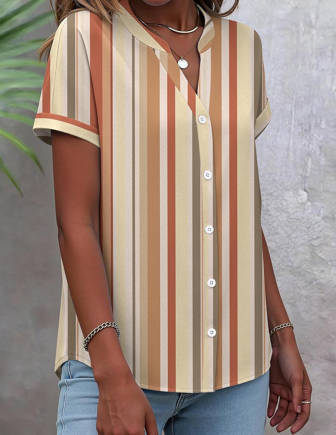 image:imageZeagoo Button Down Shirts for Women Short Sleeve Tops V Neck Collar Blouses Business Casual OutfitsTw720