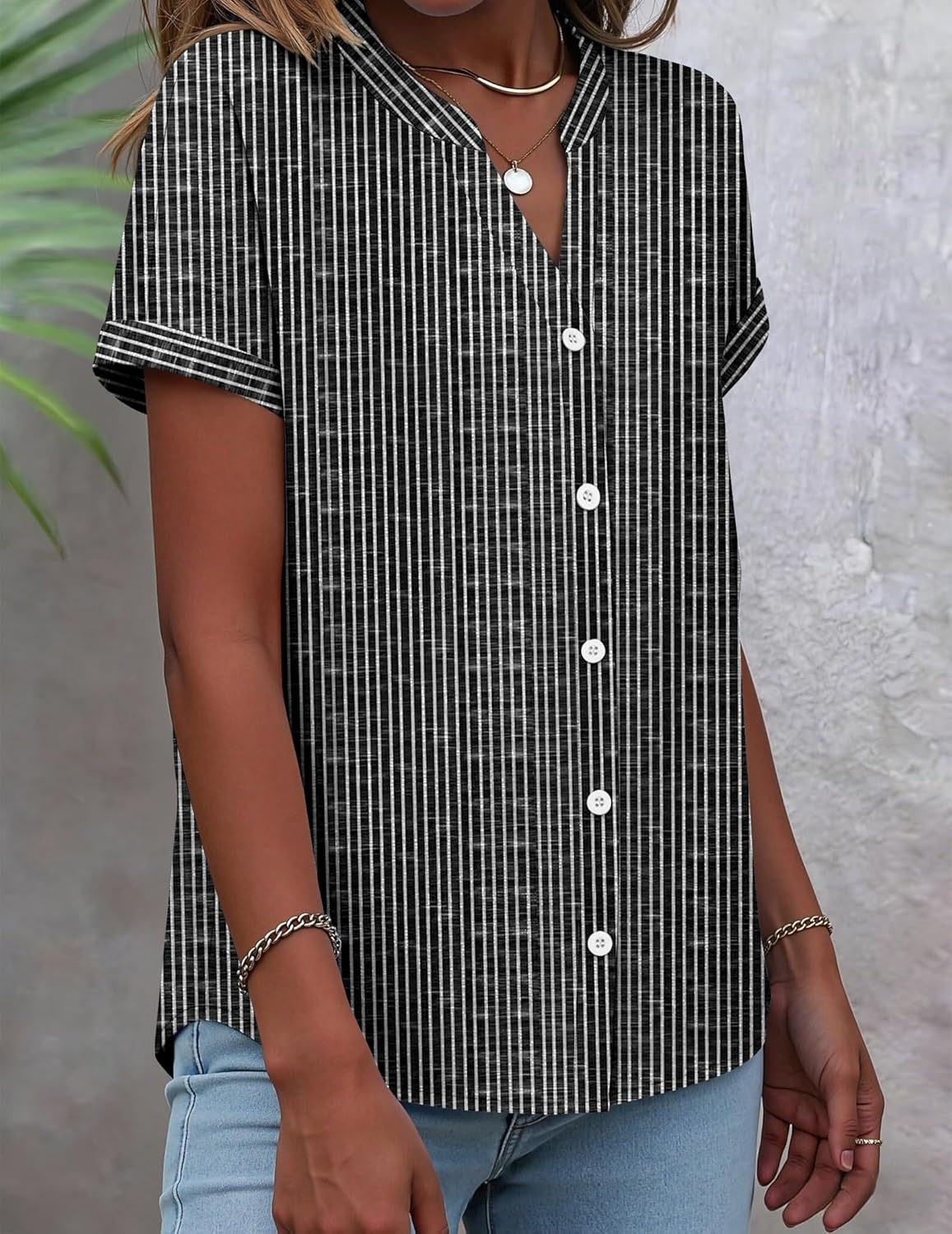 image:imageZeagoo Button Down Shirts for Women Short Sleeve Tops V Neck Collar Blouses Business Casual OutfitsTz400
