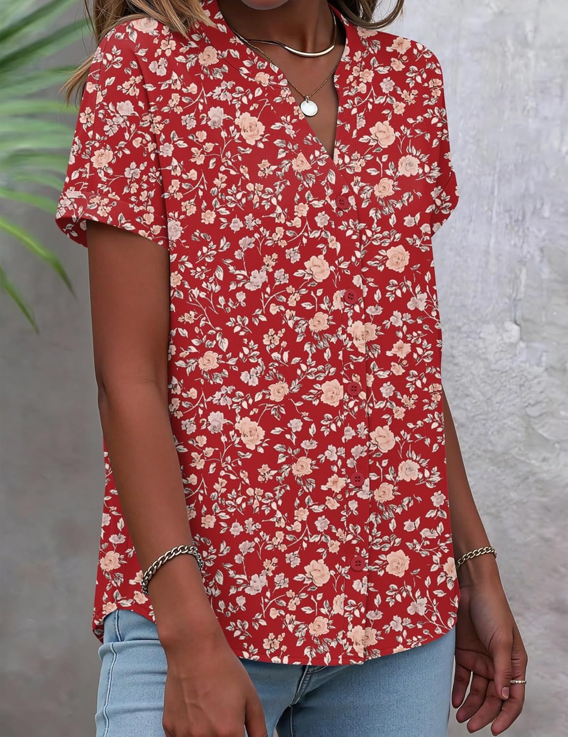 image:imageZeagoo Button Down Shirts for Women Short Sleeve Tops V Neck Collar Blouses Business Casual OutfitsXh546