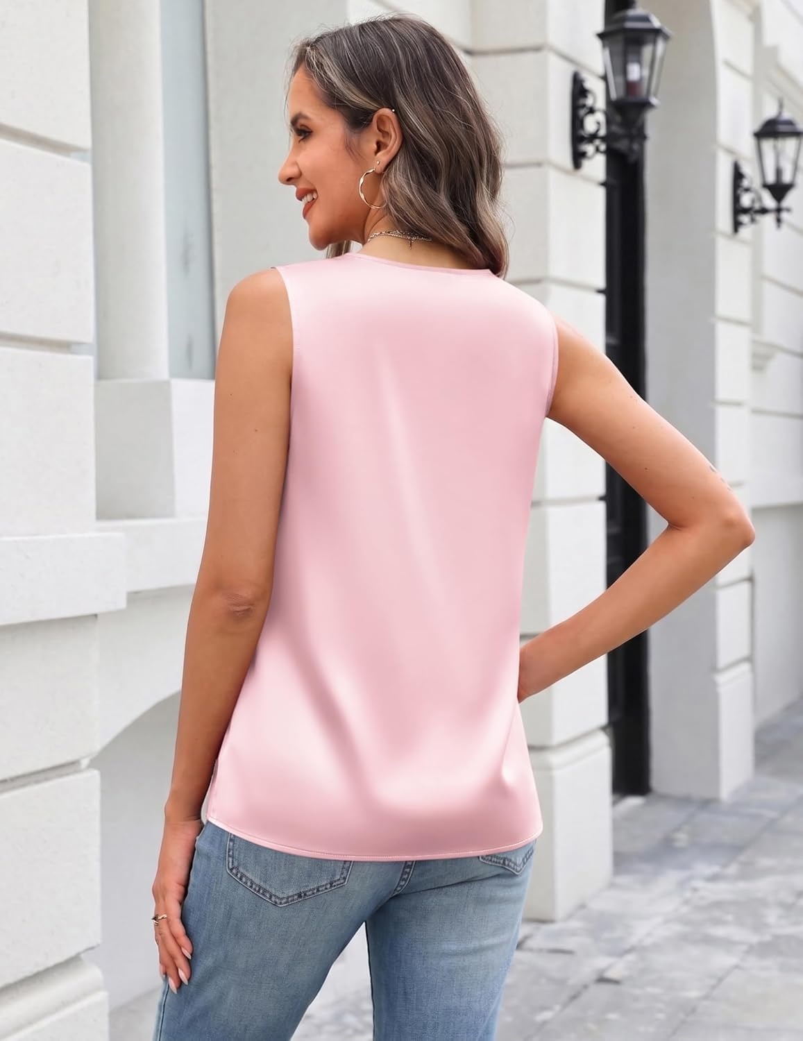 image:imageZeagoo Silk Satin Tank Tops for Women V Neck Business Work Blouses Summer Dressy Casual Sleeveless ShirtsLight Pink