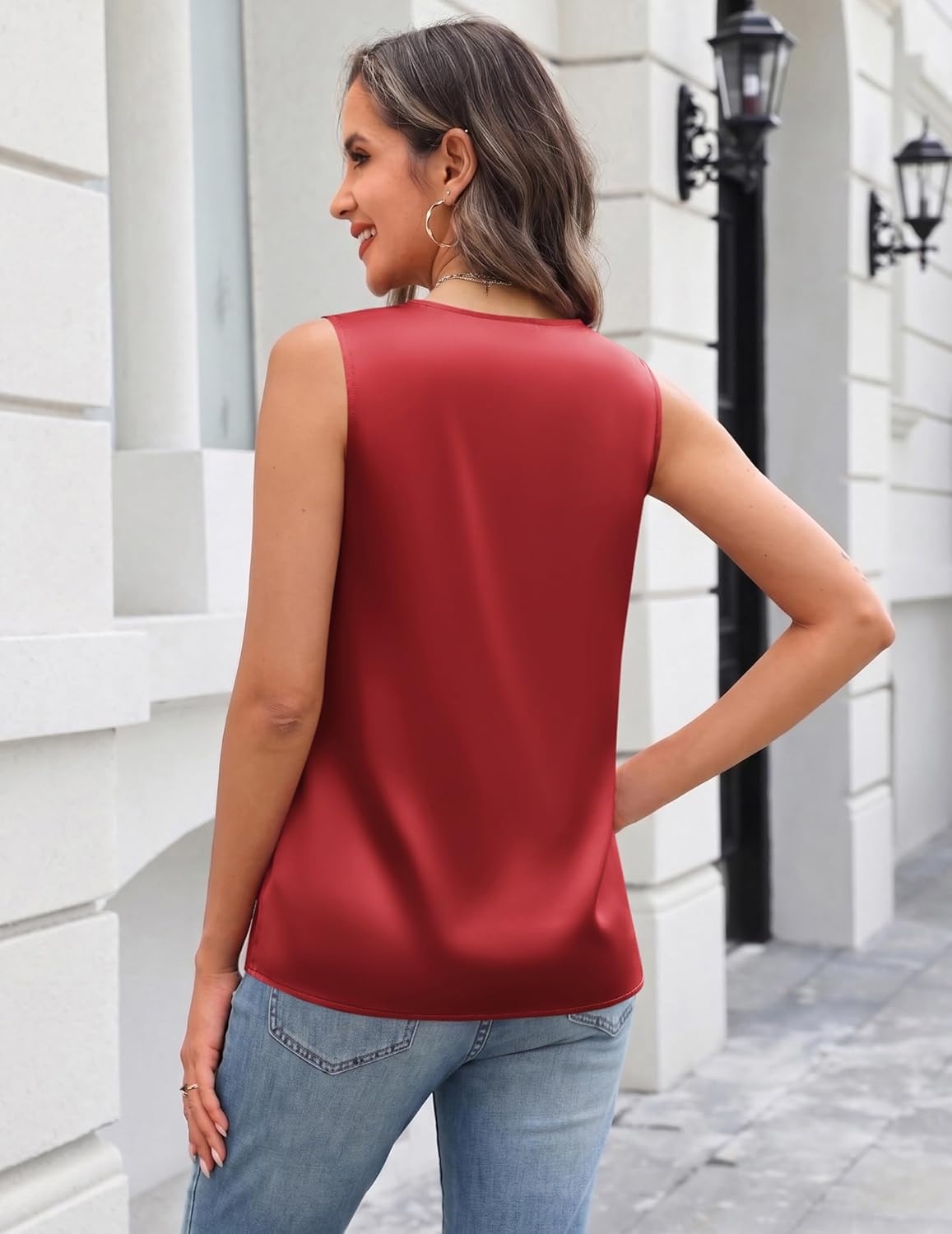 image:imageZeagoo Silk Satin Tank Tops for Women V Neck Business Work Blouses Summer Dressy Casual Sleeveless ShirtsRed