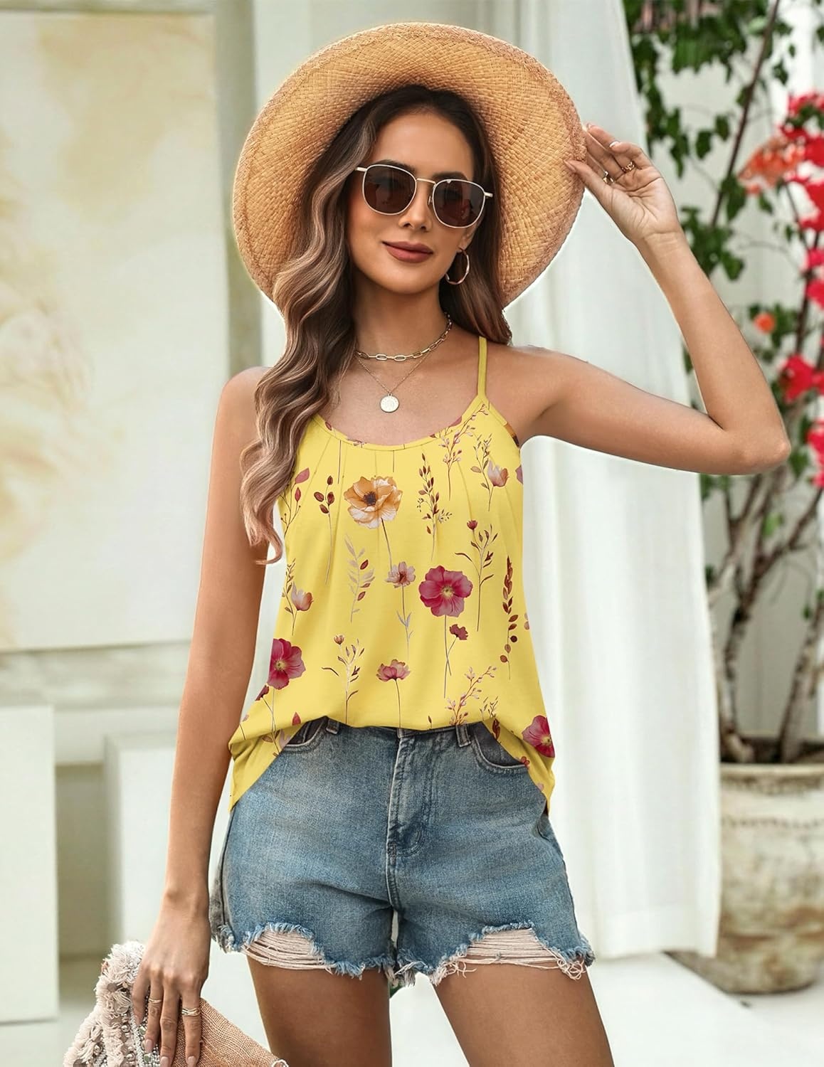 image:imageZeagoo Womens Camisole Tank Tops Summer Adjustable Spaghetti Strap Loose Flowy Sleeveless Shirts Beach Vacation ClothesBf351