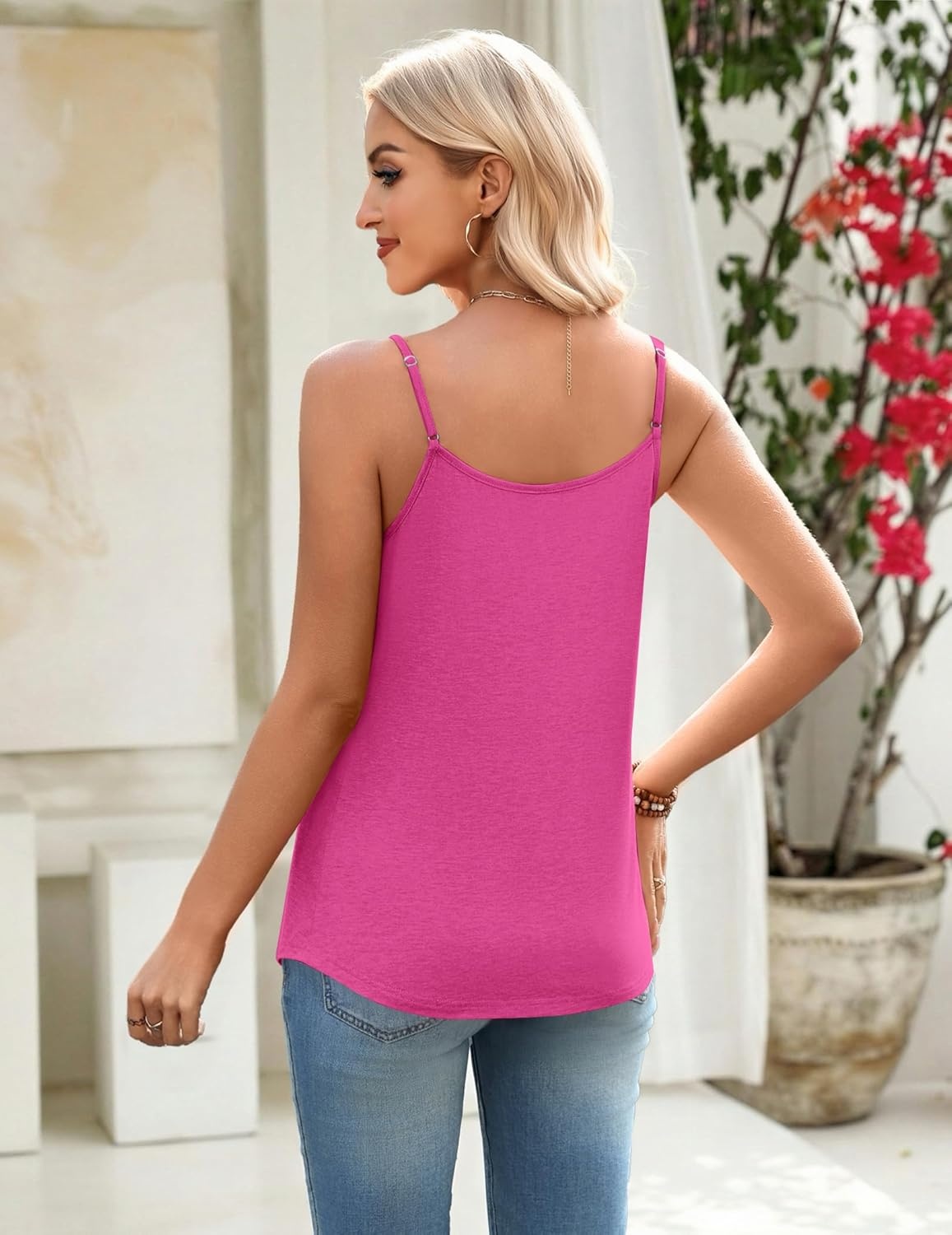 image:imageZeagoo Womens Camisole Tank Tops Summer Adjustable Spaghetti Strap Loose Flowy Sleeveless Shirts Beach Vacation ClothesRose Red