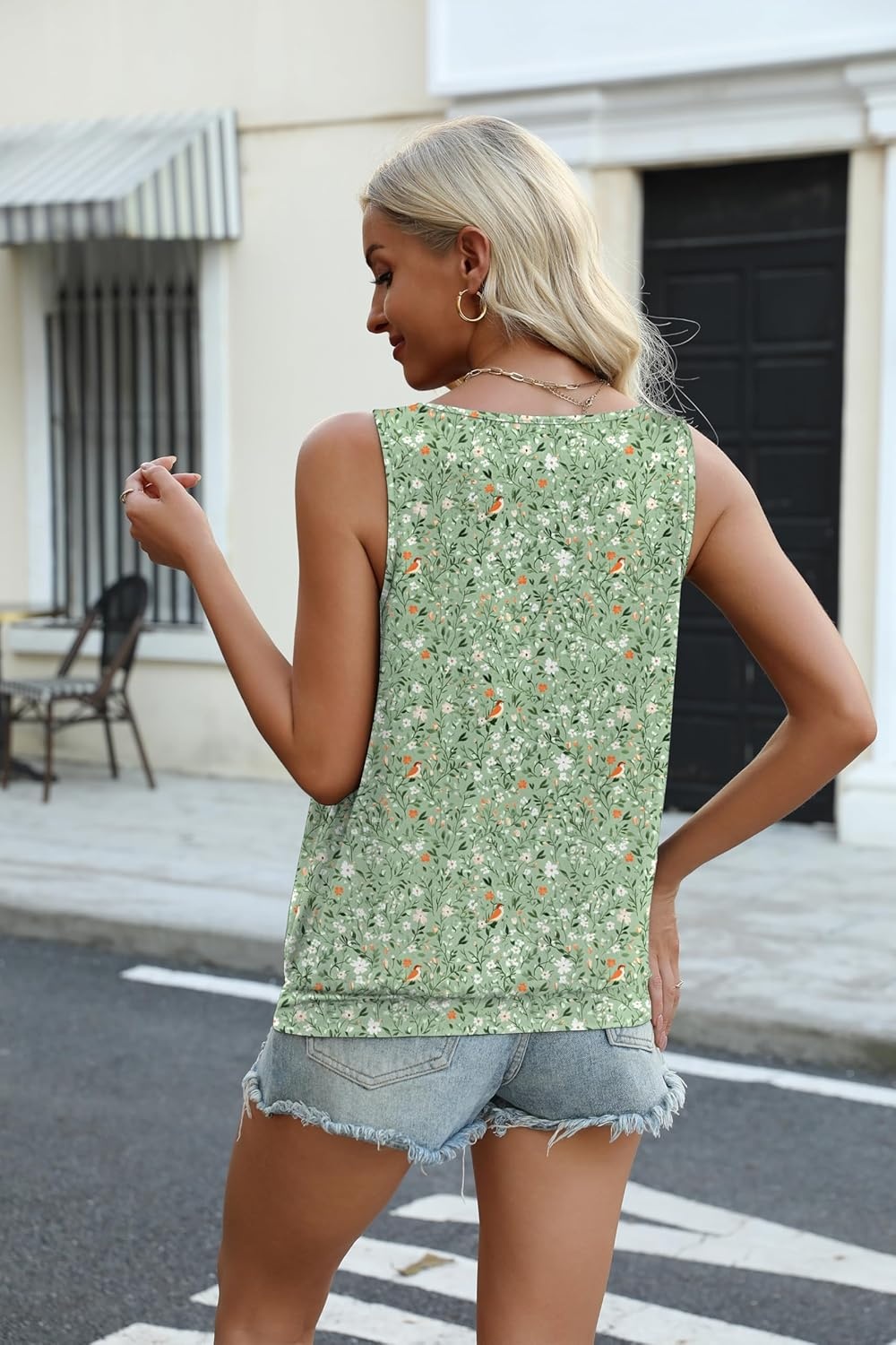 image:imageZeagoo Womens Tank Tops Loose Fit V Neck Ruched Sleeveless Tops Casual Basic Banded Shirts SXXLGreen White Flower