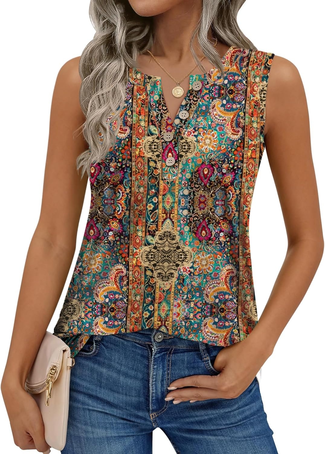 image:imageZeagoo Womens Tank Tops Summer Sleeveless Tops Crew Neck Button Henley Shirts Loose Dress Casual 2026 Clothes