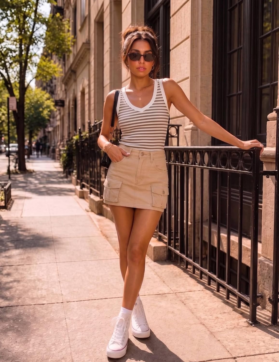 image:imageZeagoo Womens Tank Tops V Neck Ribbed Knit Slim Fitted Basic Sleeveless Tops Casual Summer Clothes 2026Bstripe Brown White
