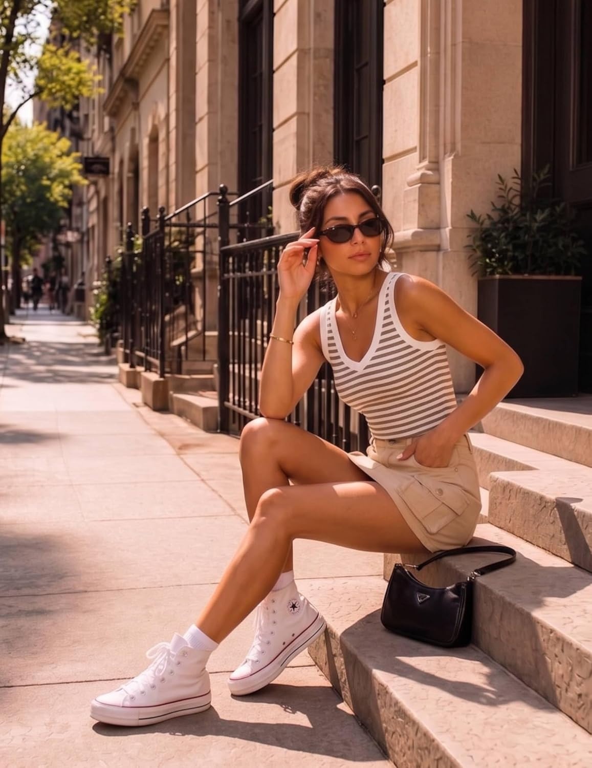 image:imageZeagoo Womens Tank Tops V Neck Ribbed Knit Slim Fitted Basic Sleeveless Tops Casual Summer Clothes 2026Bstripe Brown White