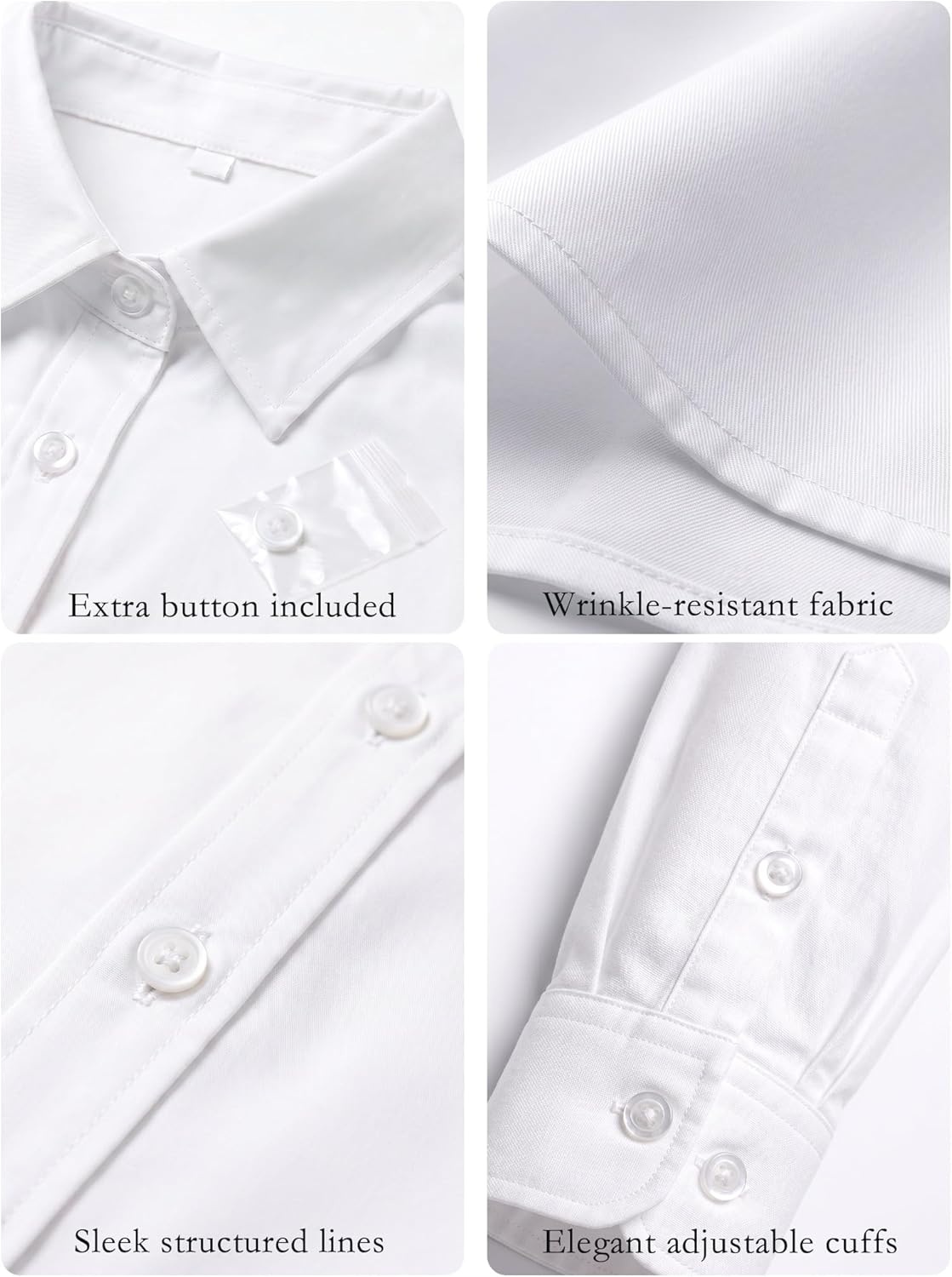 image:imageZeagoo Womens Wrinkle Free Button Down Shirts Long Sleeve Dress Shirts Collared Business Casual Blouses Tops XS3XLAwhite