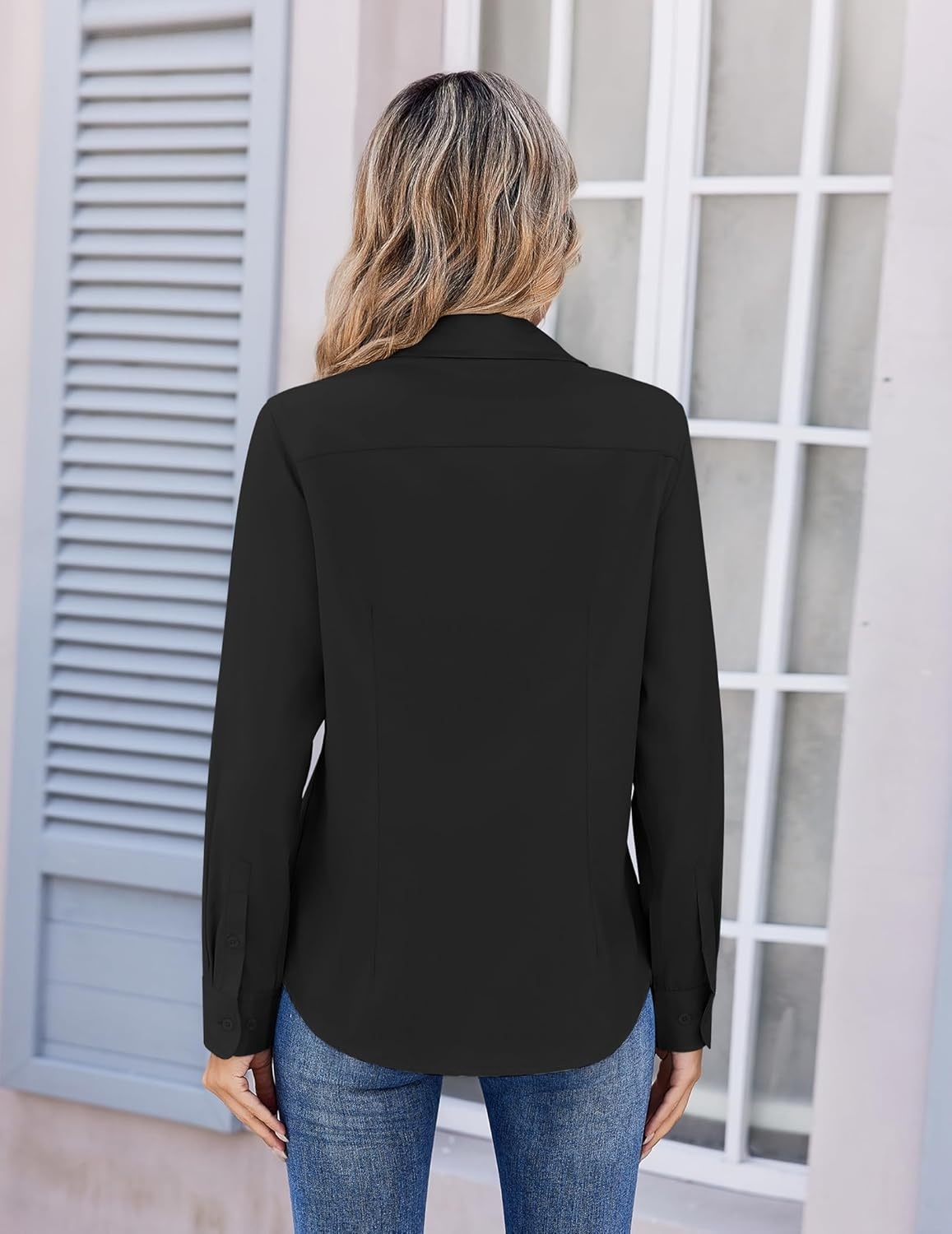 image:imageZeagoo Womens Wrinkle Free Button Down Shirts Long Sleeve Dress Shirts Collared Business Casual Blouses Tops XS3XLBlack