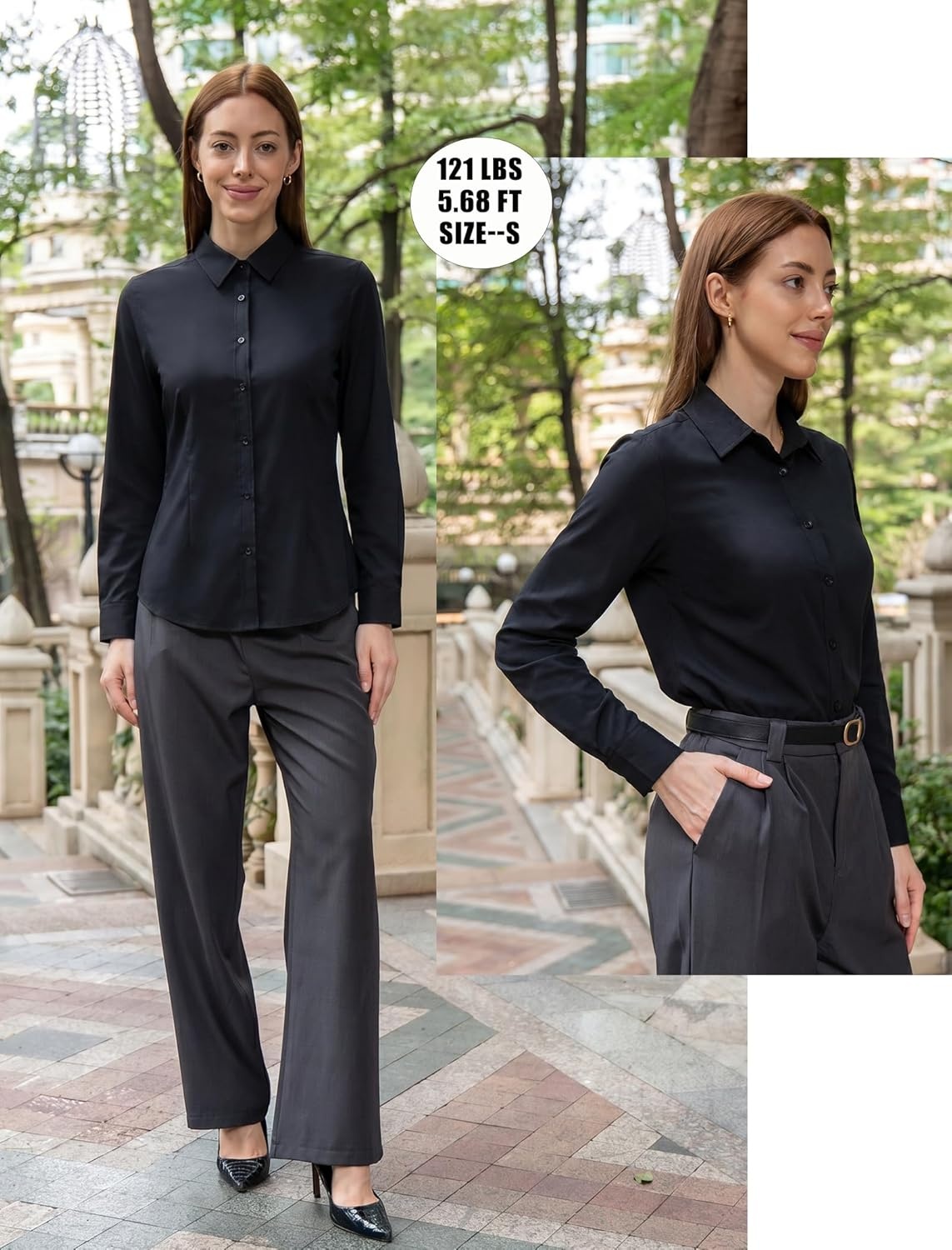 image:imageZeagoo Womens Wrinkle Free Button Down Shirts Long Sleeve Dress Shirts Collared Business Casual Blouses Tops XS3XLBlack