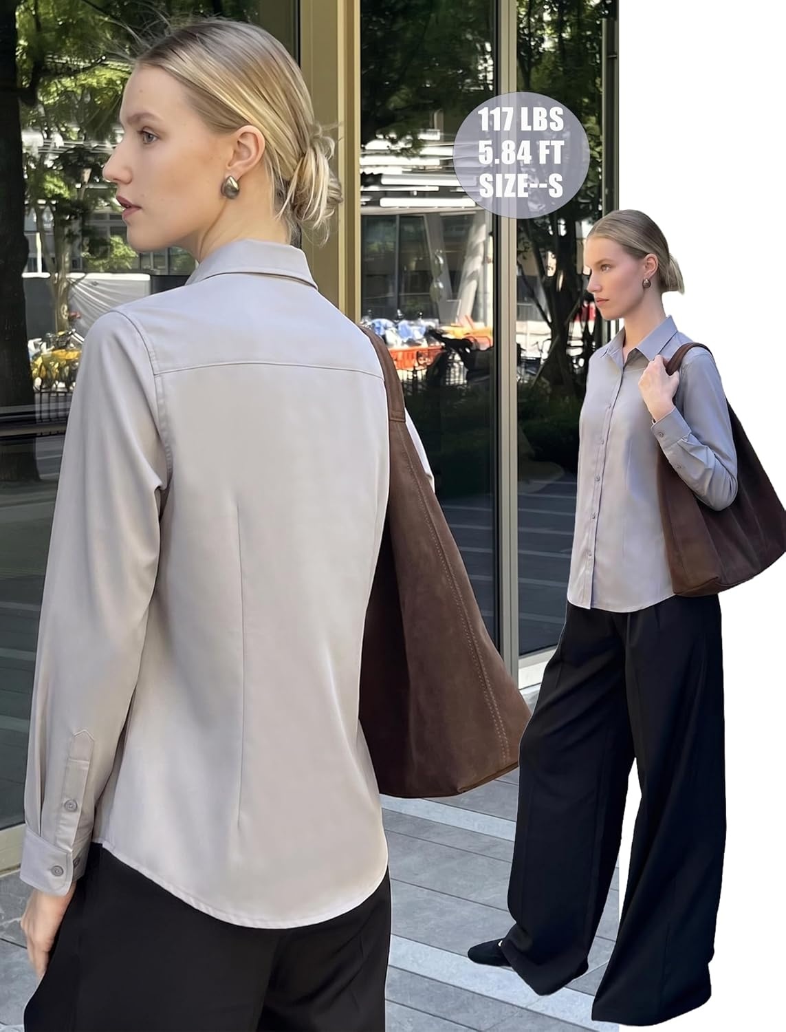 image:imageZeagoo Womens Wrinkle Free Button Down Shirts Long Sleeve Dress Shirts Collared Business Casual Blouses Tops XS3XLGrey
