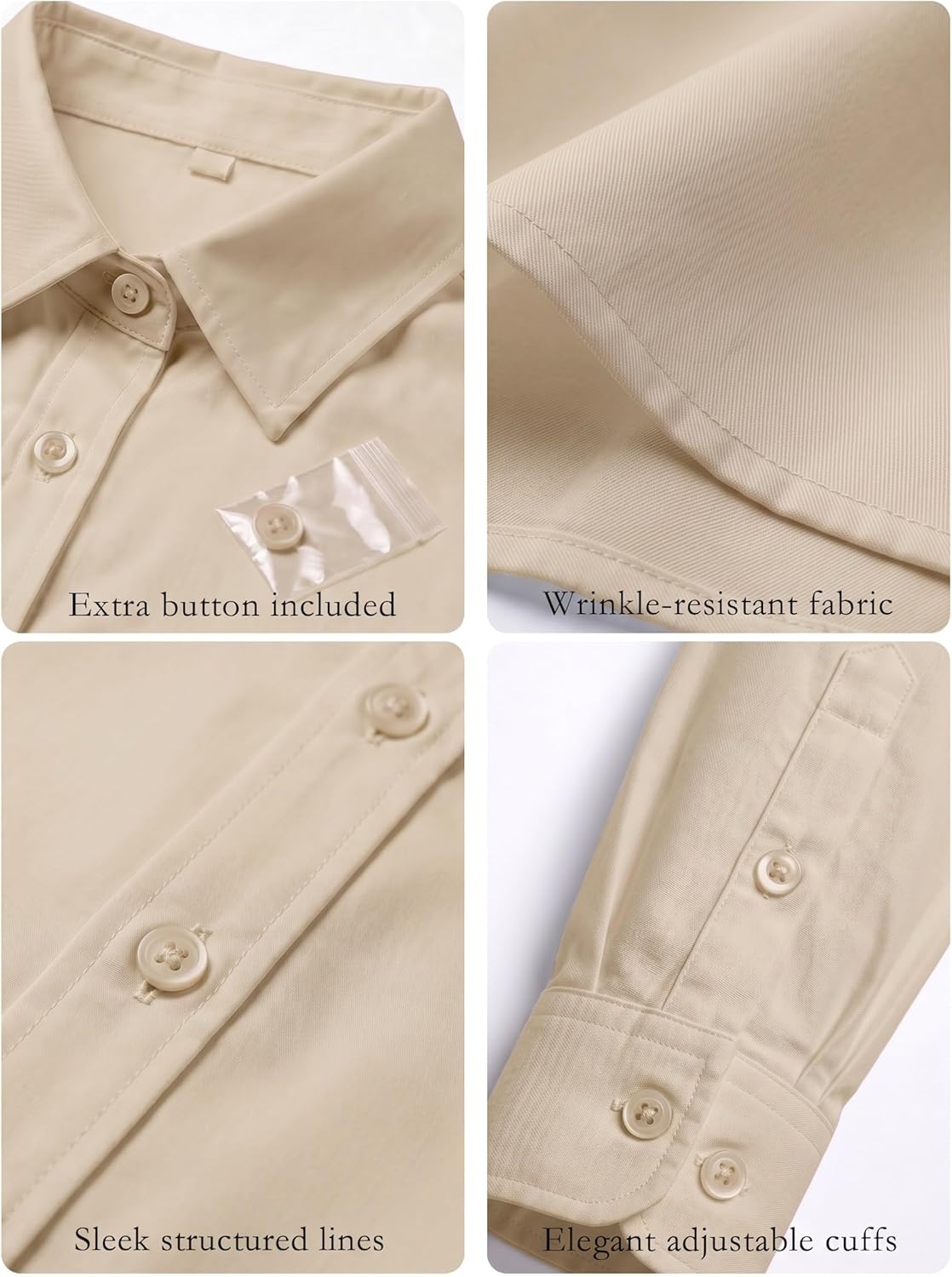 image:imageZeagoo Womens Wrinkle Free Button Down Shirts Long Sleeve Dress Shirts Collared Business Casual Blouses Tops XS3XLKhaki