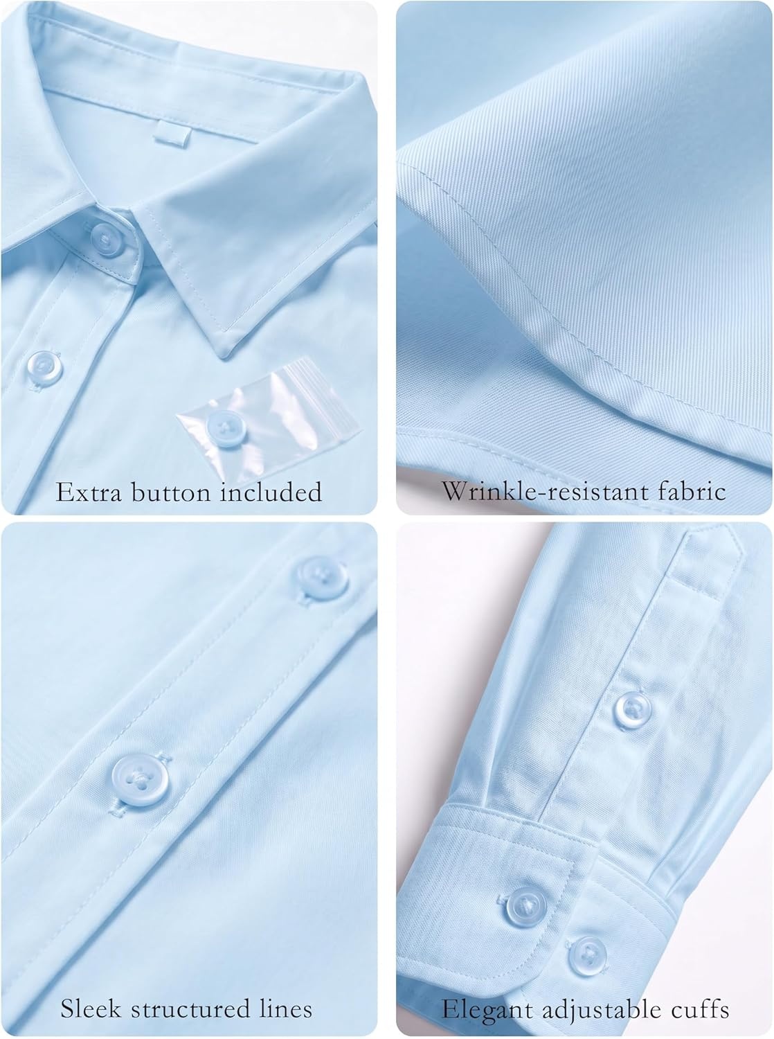image:imageZeagoo Womens Wrinkle Free Button Down Shirts Long Sleeve Dress Shirts Collared Business Casual Blouses Tops XS3XLLight Blue