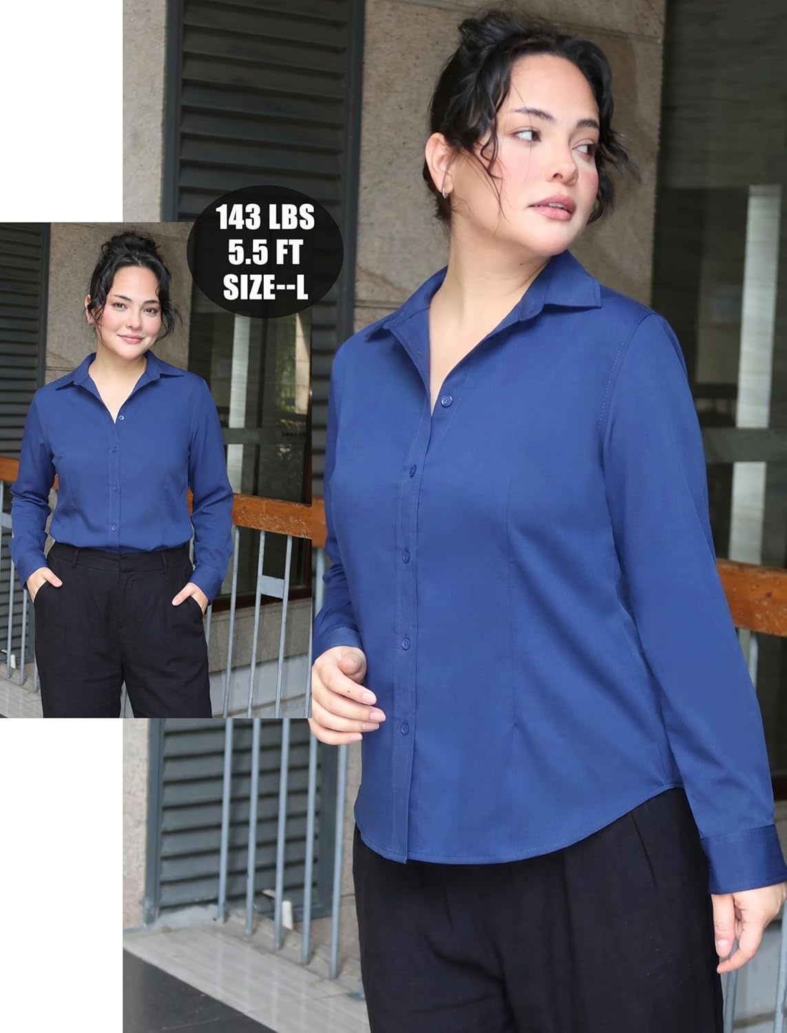 image:imageZeagoo Womens Wrinkle Free Button Down Shirts Long Sleeve Dress Shirts Collared Business Casual Blouses Tops XS3XLNavy Blue