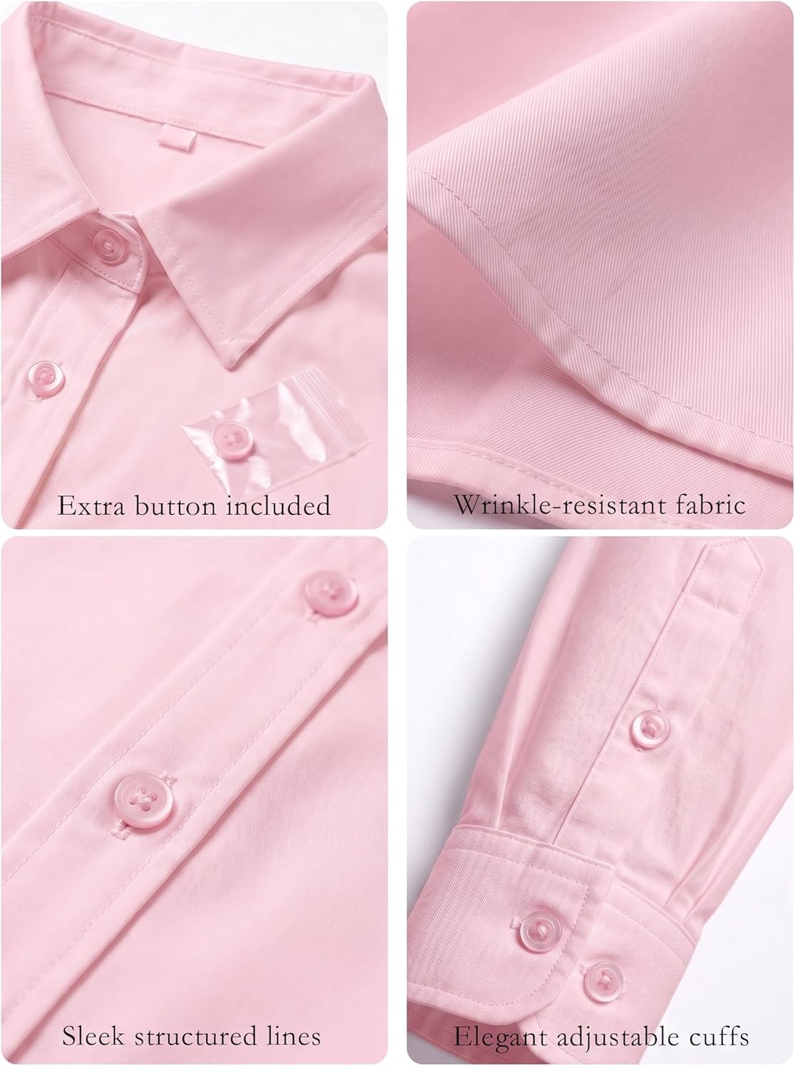 image:imageZeagoo Womens Wrinkle Free Button Down Shirts Long Sleeve Dress Shirts Collared Business Casual Blouses Tops XS3XLPink