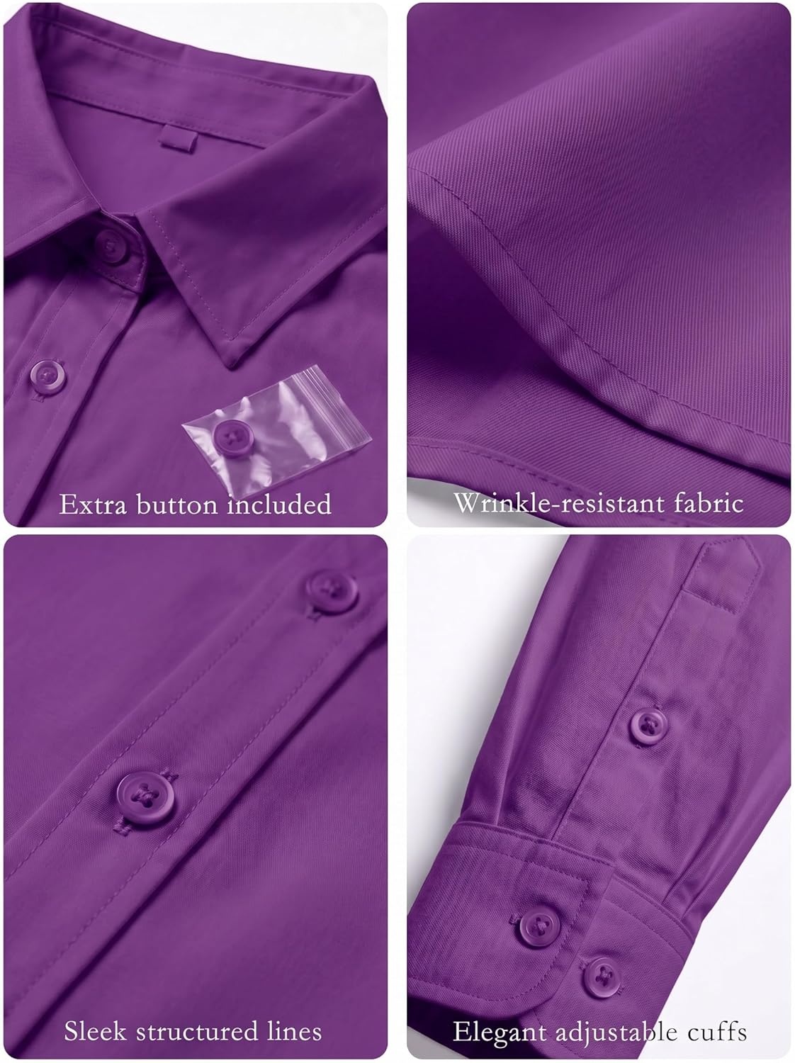 image:imageZeagoo Womens Wrinkle Free Button Down Shirts Long Sleeve Dress Shirts Collared Business Casual Blouses Tops XS3XLPurple