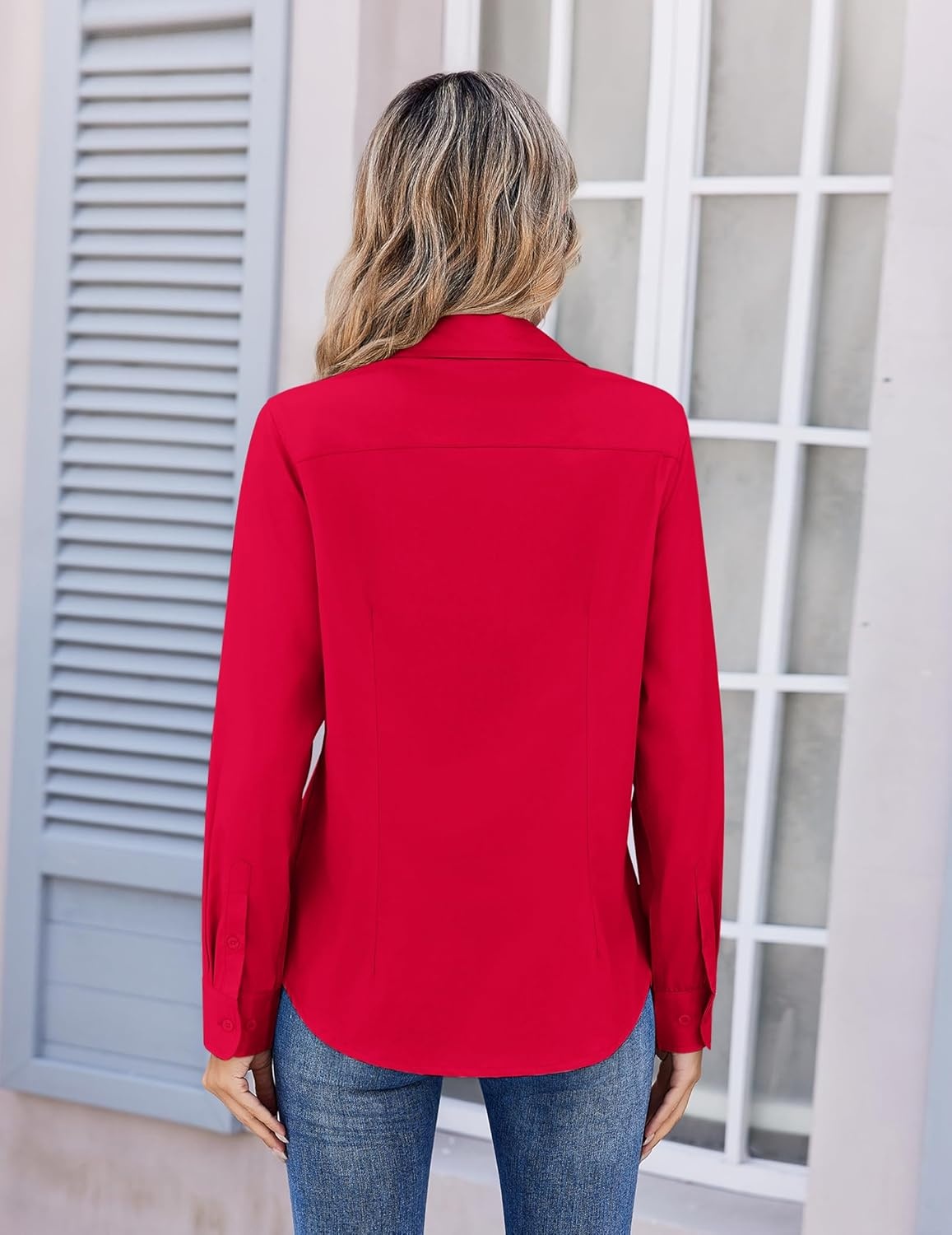 image:imageZeagoo Womens Wrinkle Free Button Down Shirts Long Sleeve Dress Shirts Collared Business Casual Blouses Tops XS3XLRed
