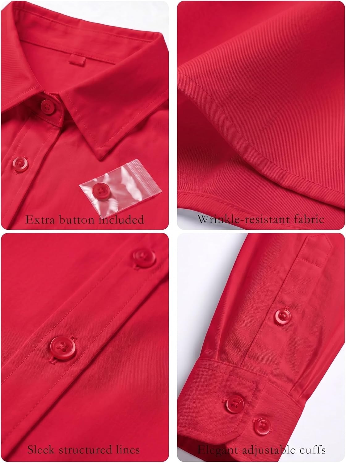image:imageZeagoo Womens Wrinkle Free Button Down Shirts Long Sleeve Dress Shirts Collared Business Casual Blouses Tops XS3XLRed