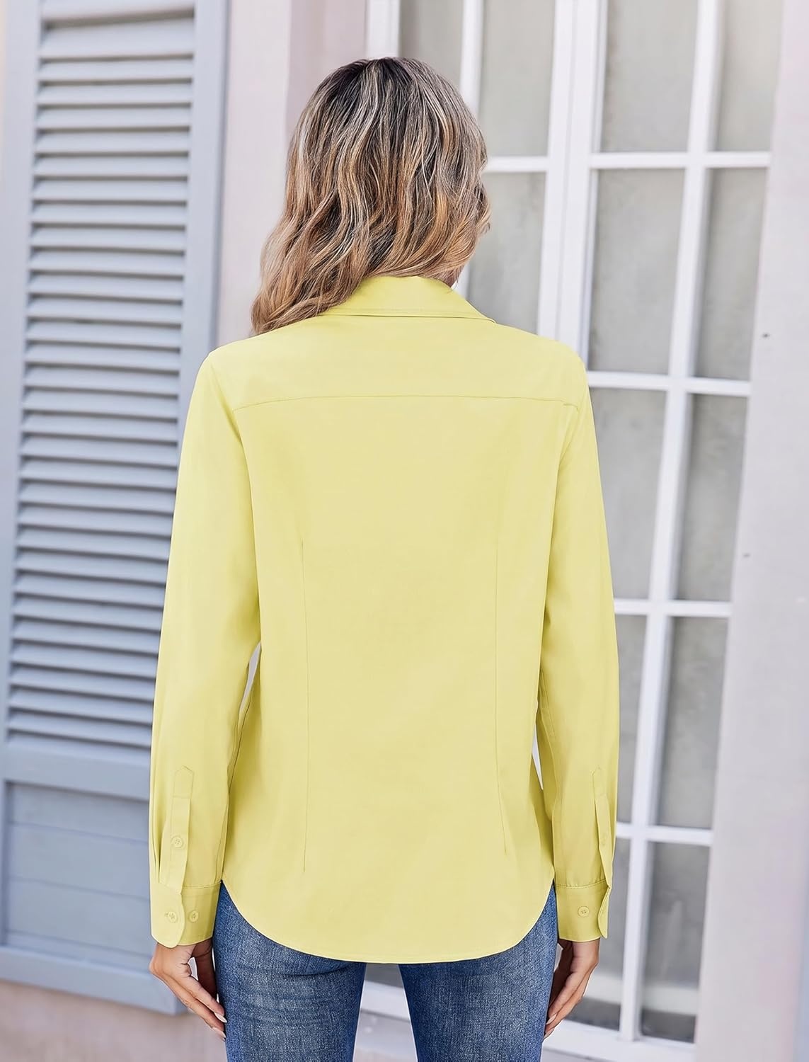 image:imageZeagoo Womens Wrinkle Free Button Down Shirts Long Sleeve Dress Shirts Collared Business Casual Blouses Tops XS3XLYellow