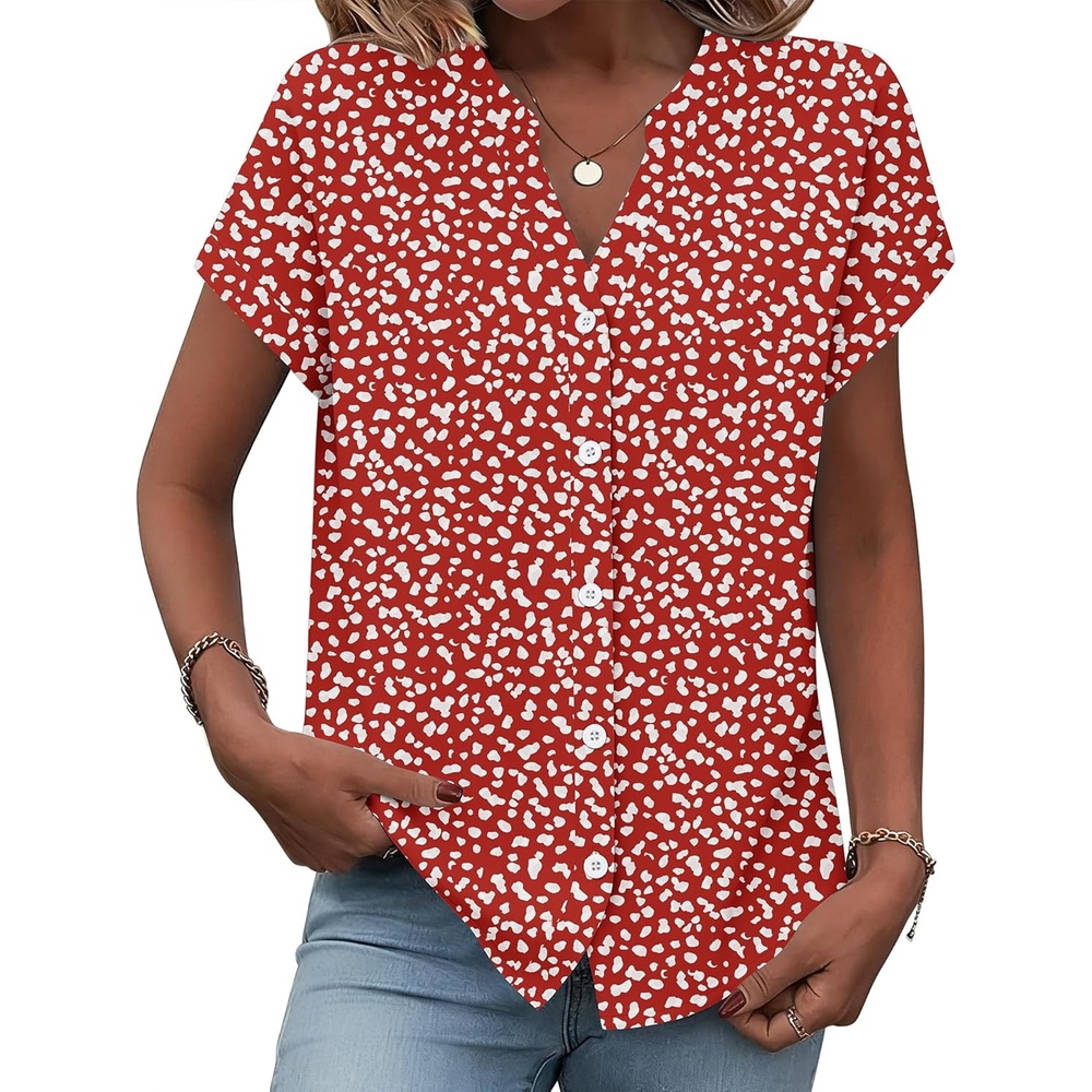 image:imageZeagoo Button Down Shirts for Women Short Sleeve Tops V Neck Collar Blouses Business Casual OutfitsJh590