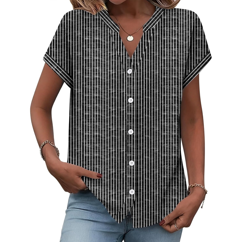 image:imageZeagoo Button Down Shirts for Women Short Sleeve Tops V Neck Collar Blouses Business Casual OutfitsTz400