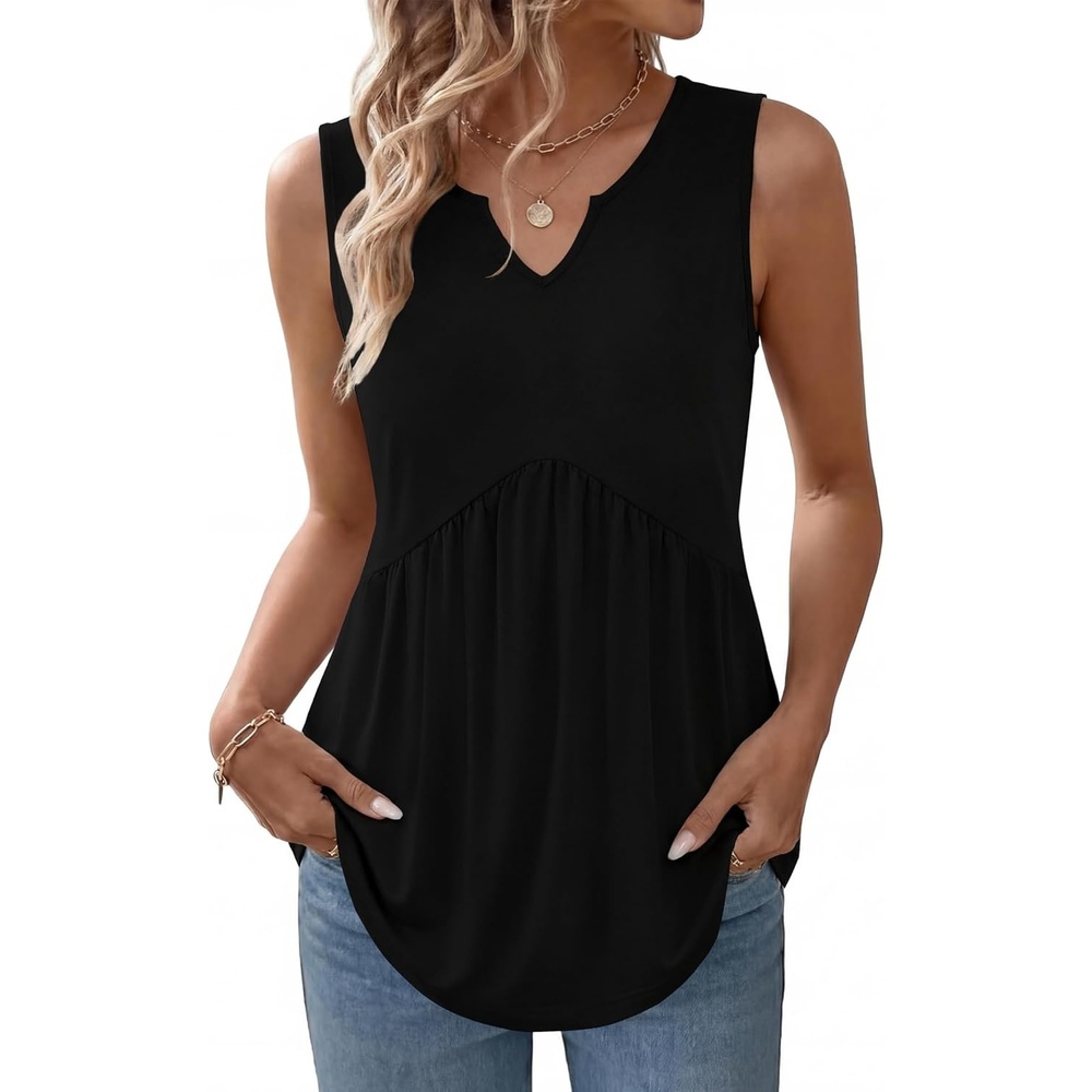 image:imageZeagoo Womens Tank Tops Sleeveless Peplum V Neck Babydoll Casual Flowy Boho Beach Summer ShirtsBlack