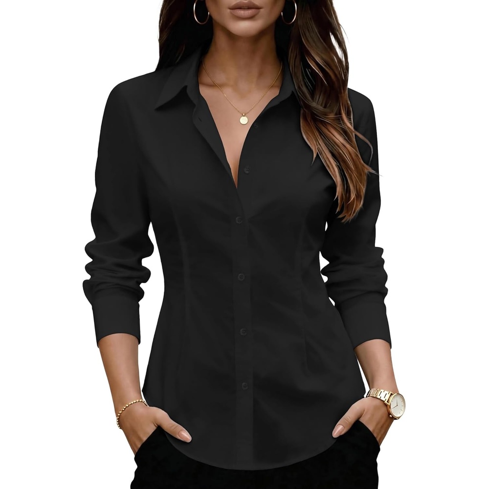 image:imageZeagoo Womens Wrinkle Free Button Down Shirts Long Sleeve Dress Shirts Collared Business Casual Blouses Tops XS3XLBlack