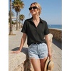 Zeagoo Black Shirts for Women Dressy Casual Button Down Blouse Short Sleeve V Neck Summer Top Flowy Cotton Blend Beach Shirt