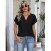 Zeagoo Button Down Shirts for Women Short Sleeve Tops V Neck Collar Blouses Business Casual Outfits(Black)