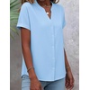 Zeagoo Button Down Shirts for Women Short Sleeve Tops V Neck Collar Blouses Business Casual Outfits(Light Blue)