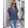 Zeagoo Button Down Shirts for Women Short Sleeve Tops V Neck Collar Blouses Business Casual Outfits(Navy Blue)