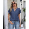 Zeagoo Button Down Shirts for Women Short Sleeve Tops V Neck Collar Blouses Business Casual Outfits(Navy Blue)