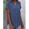 Zeagoo Button Down Shirts for Women Short Sleeve Tops V Neck Collar Blouses Business Casual Outfits(Navy Blue)