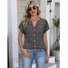 Zeagoo Button Down Shirts for Women Short Sleeve Tops V Neck Collar Blouses Business Casual Outfits(Tz400)