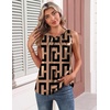 Zeagoo Camisole Top for Woman Silk Satin Crew Neck Dressy Sleeveless Blouses Summer Business Casual Outfits(Brown Black Print)