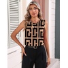Zeagoo Camisole Top for Woman Silk Satin Crew Neck Dressy Sleeveless Blouses Summer Business Casual Outfits(Brown Black Print)