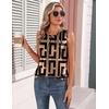 Zeagoo Camisole Top for Woman Silk Satin Crew Neck Dressy Sleeveless Blouses Summer Business Casual Outfits(Brown Black Print)